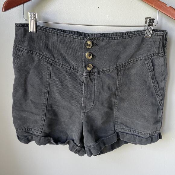 AE Aerie 3 Button Short Womens Size Medium High Waisted Stretch Back Linen Blend - Picture 1 of 8